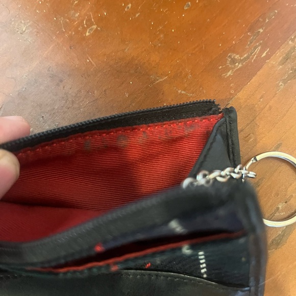 Coach Skinny Mini Wool Tartan Plaid Zip Card Case Keychain Black Leather - Picture 13 of 16